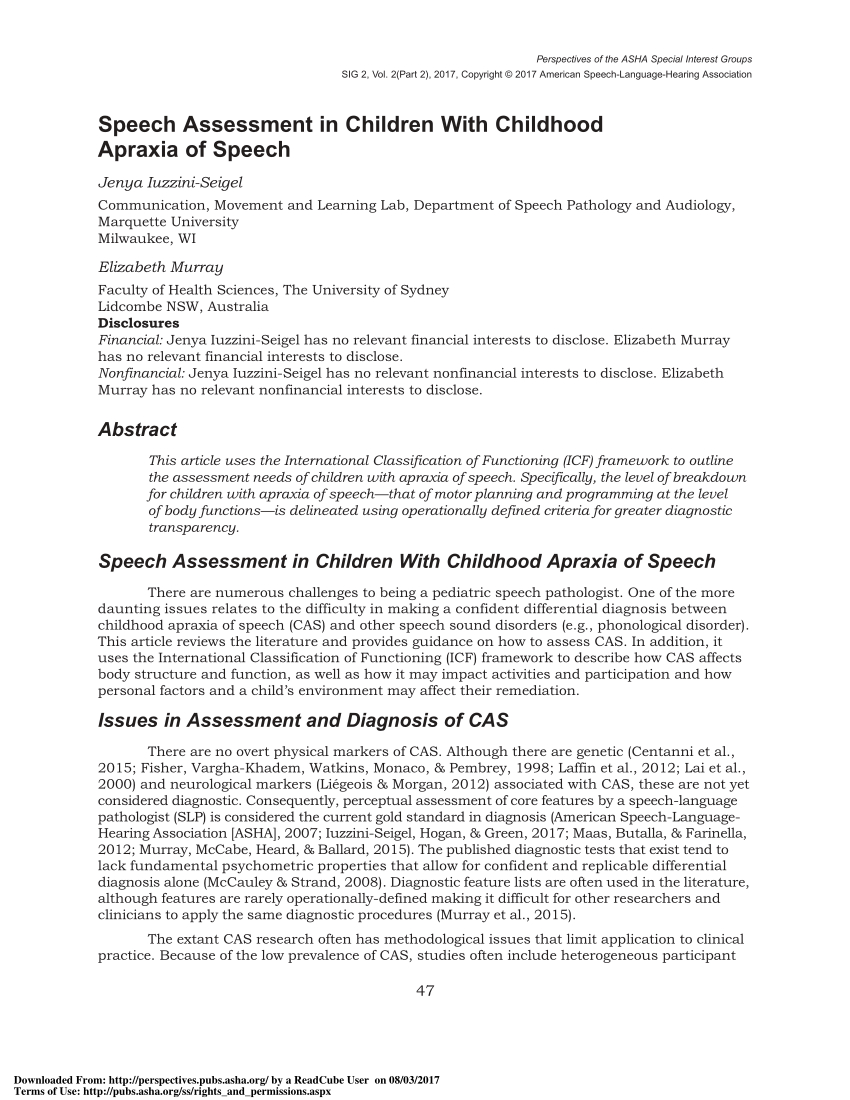 Pdf) Speech Assessment In Children With Childhood Apraxia Of Pertaining To Speech And Language Report Template