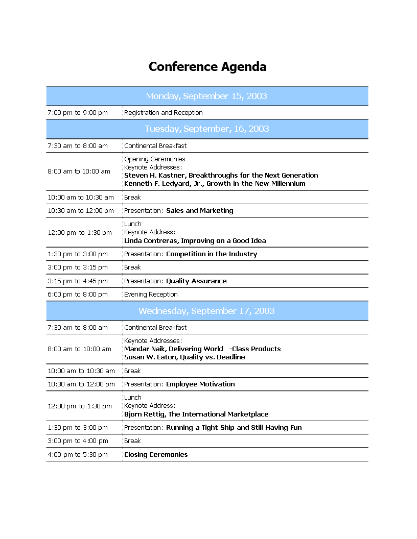 Professional Conference Agenda | Templates At In Event Agenda Template Word