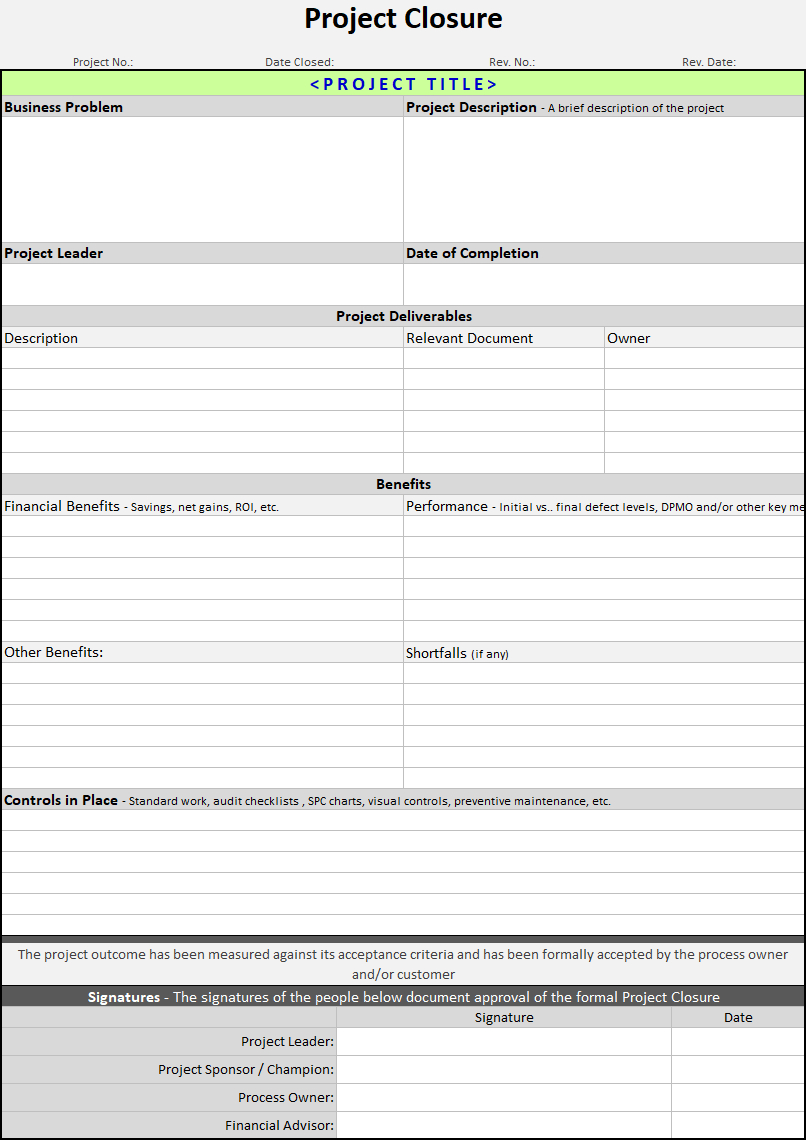 Project Closure Template | Continuous Improvement Toolkit Regarding Project Closure Report Template Ppt