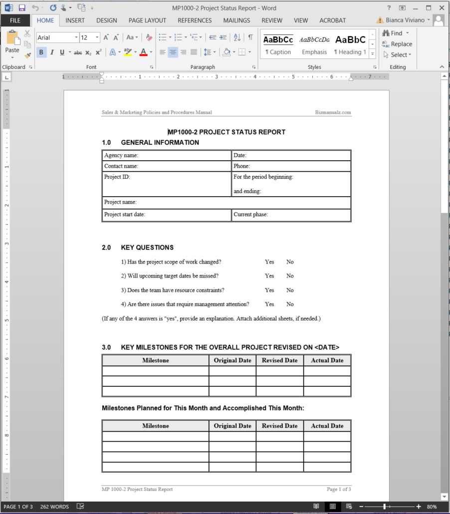 Project Status Report Template | Mp1000 2 With Project Management Status Report Template