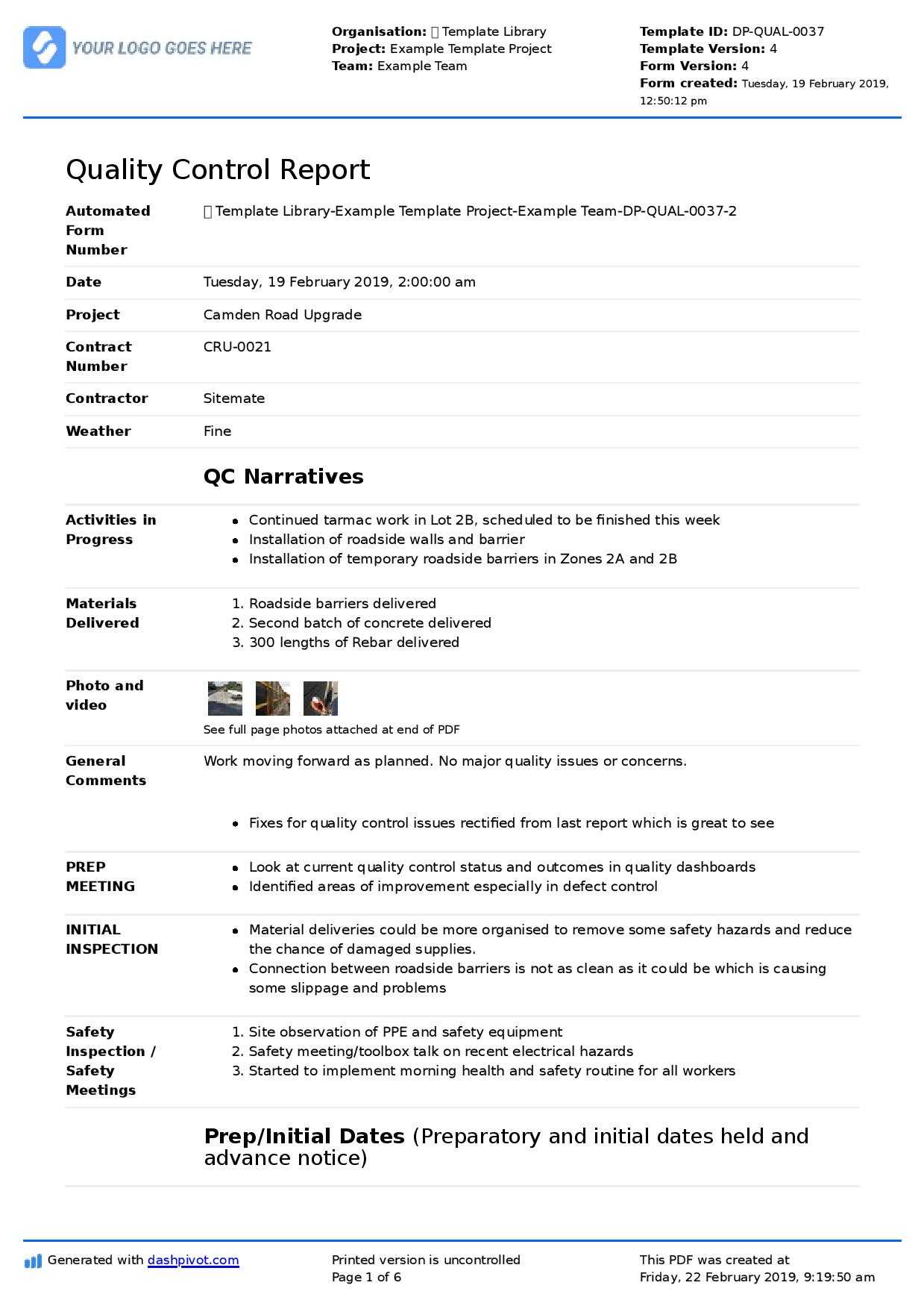 Qa Qc Report Template And Sample With Customisable Format Intended For Qa Weekly Status Report Template