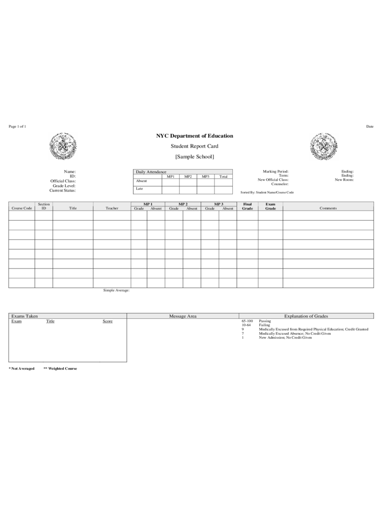 Report Card Template – 3 Free Templates In Pdf, Word, Excel Pertaining To High School Student Report Card Template