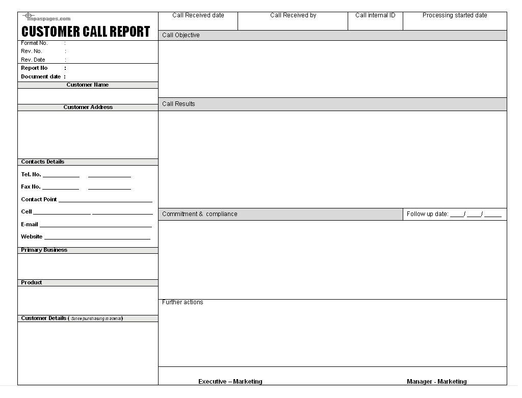 Sales Call Report Templates - Word Excel Fomats Intended For Customer Contact Report Template