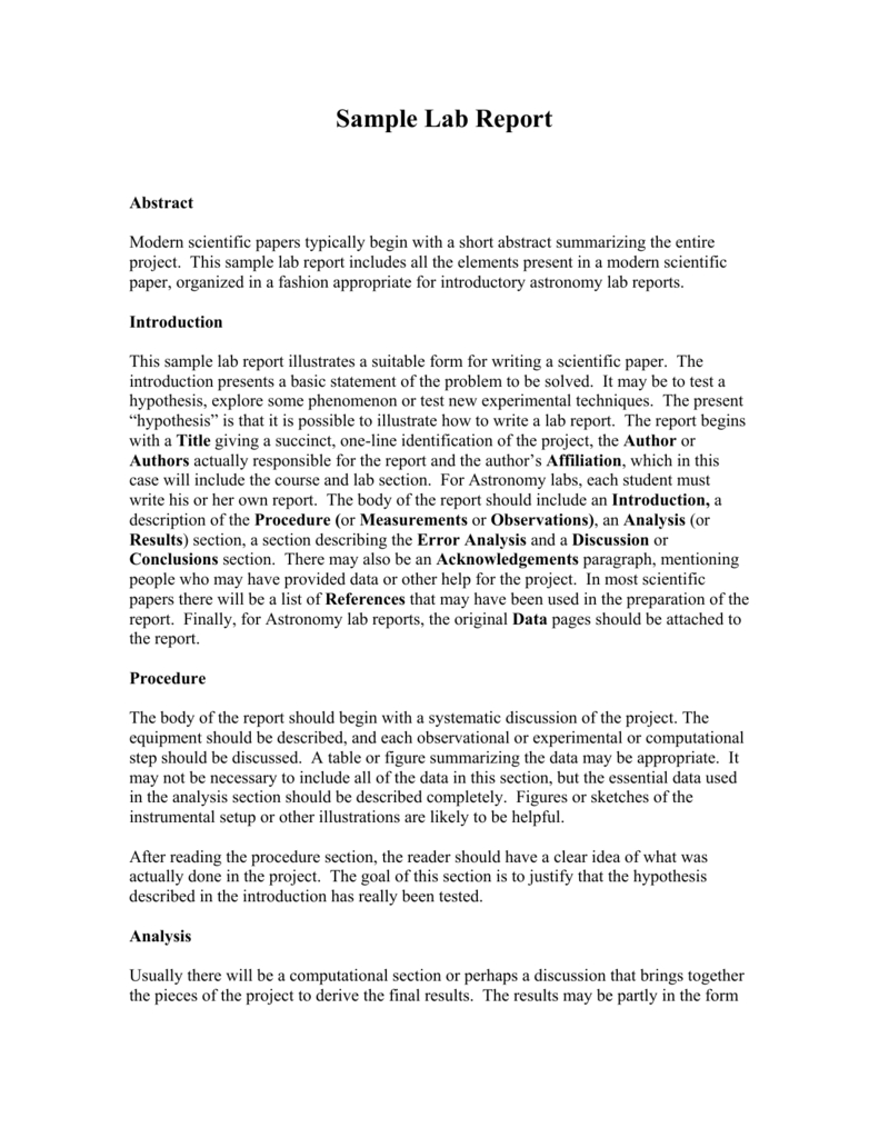 Sample Lab Report Intended For Science Lab Report Template