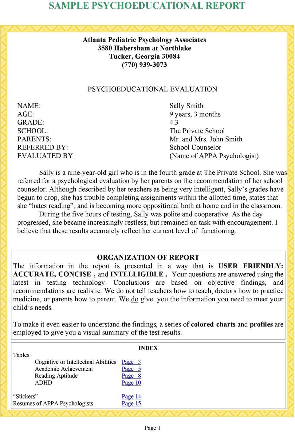 Sample Psychoeducational Report – Pdf Free Download Throughout Psychoeducational Report Template