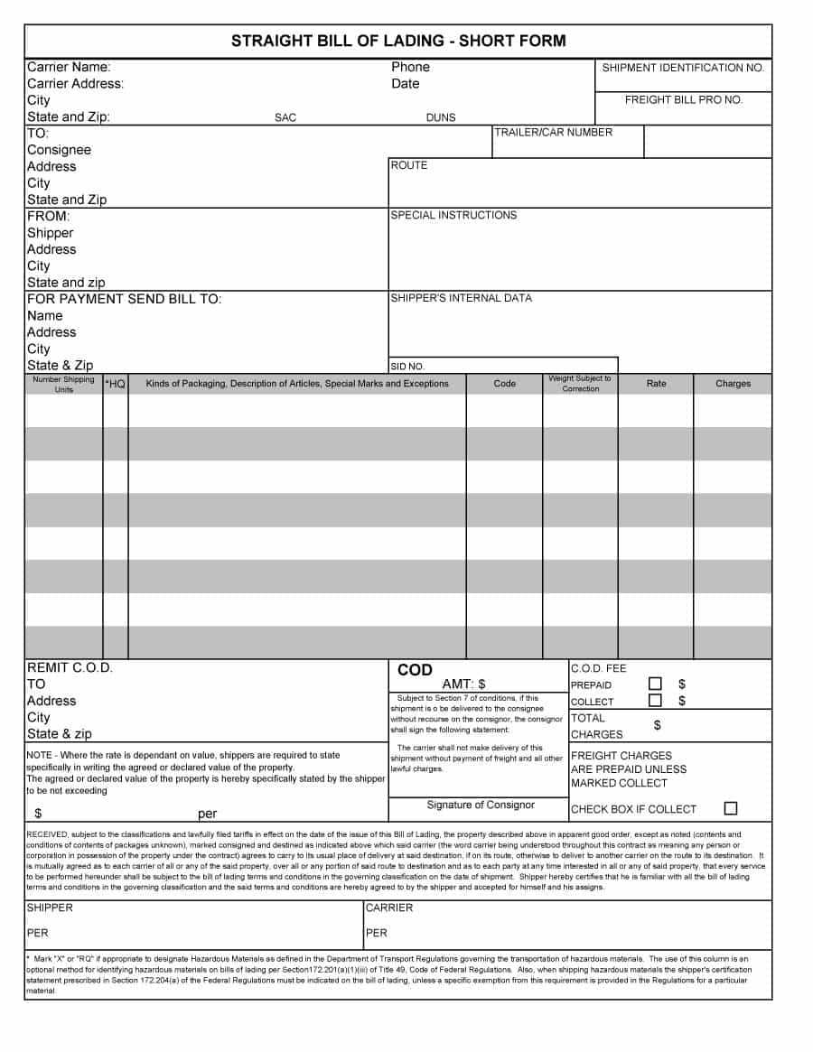 Shipping Bill Of Lading Template - Milas.westernscandinavia For Blank Bol Template