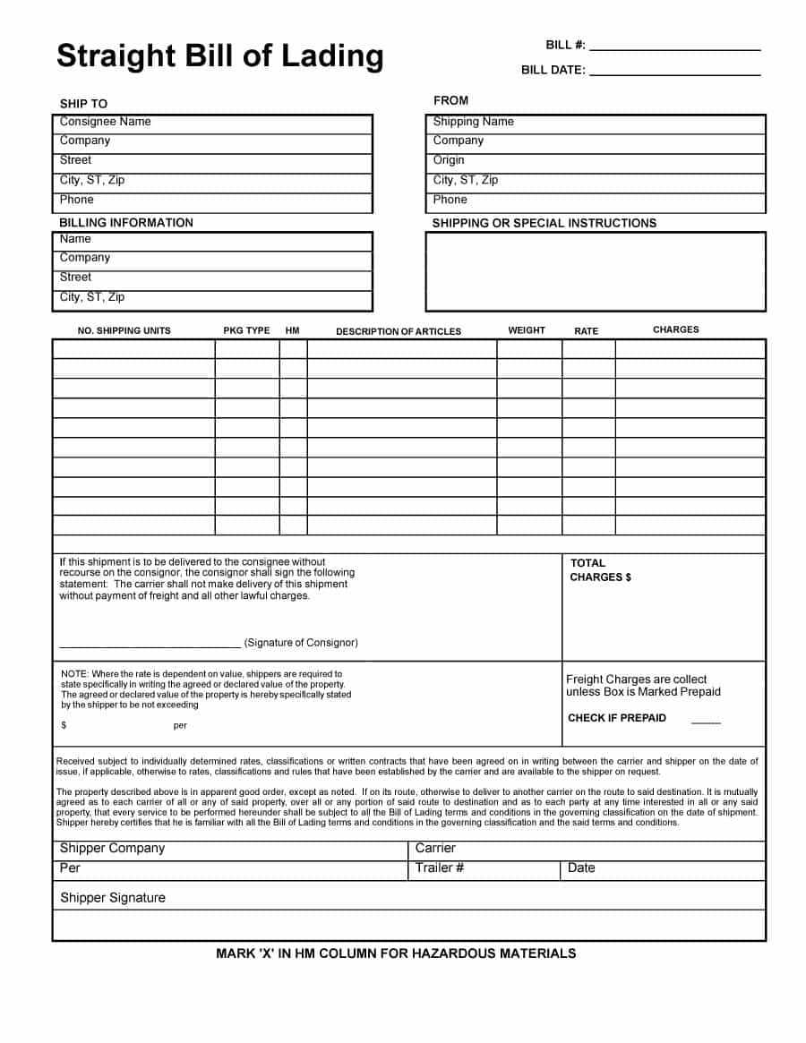 Shipping Bill Of Lading Template – Milas.westernscandinavia Pertaining To Blank Bol Template