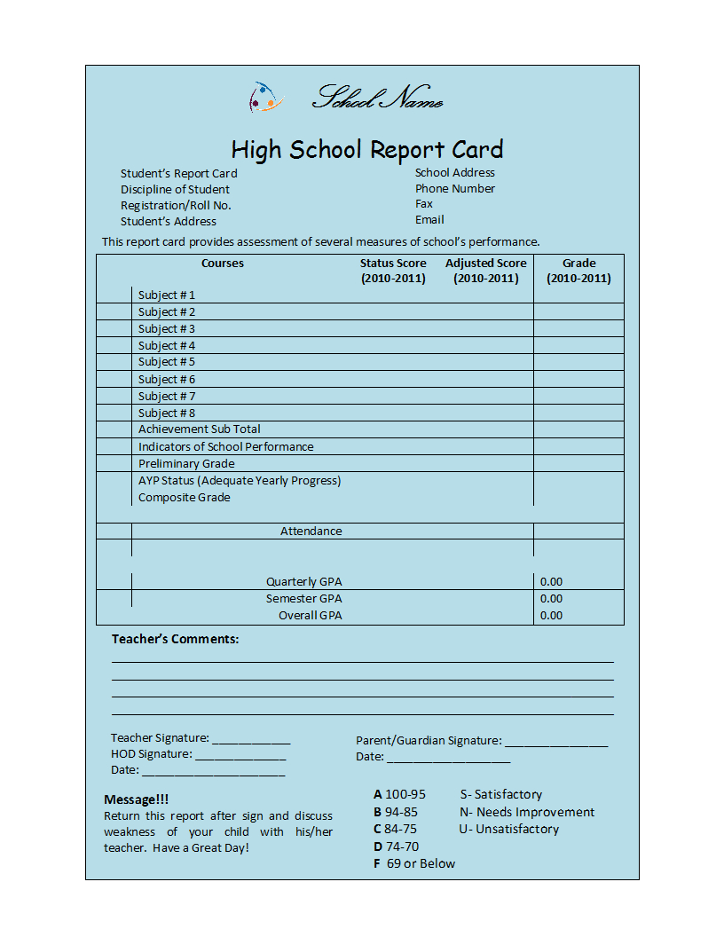 Student Report Template For Improvement Report Template