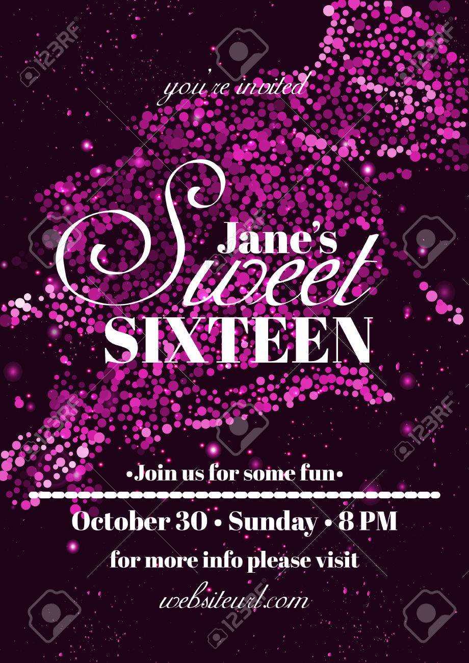 Sweet Sixteen Glitter Party Invitation Flyer Template Design With Regard To Sweet 16 Banner Template