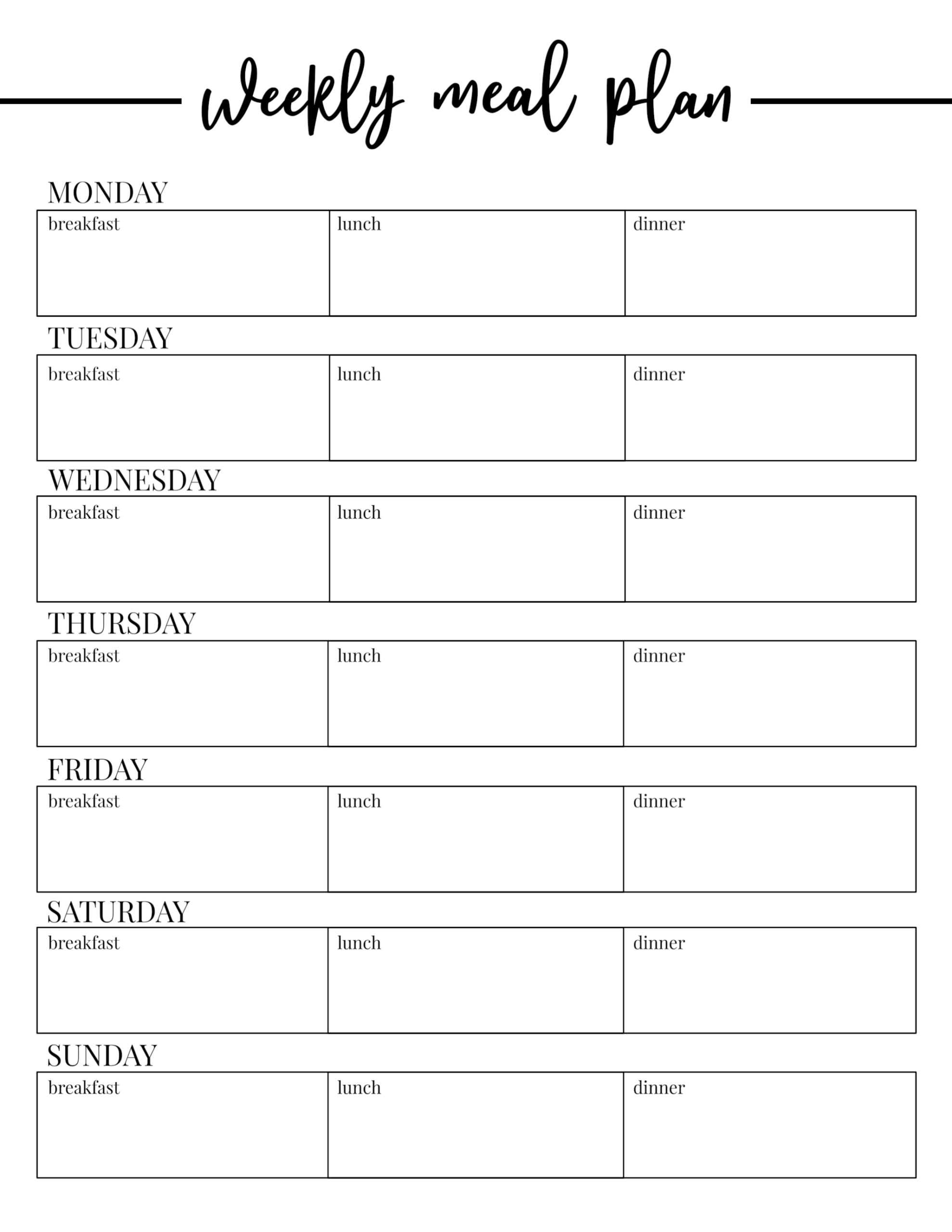 The Best Free Printable Meal Plan Template | Chavez Blog Within Blank Meal Plan Template