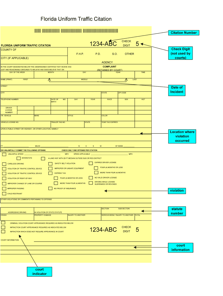 Traffic Citation – Fill Online, Printable, Fillable, Blank With Blank Speeding Ticket Template