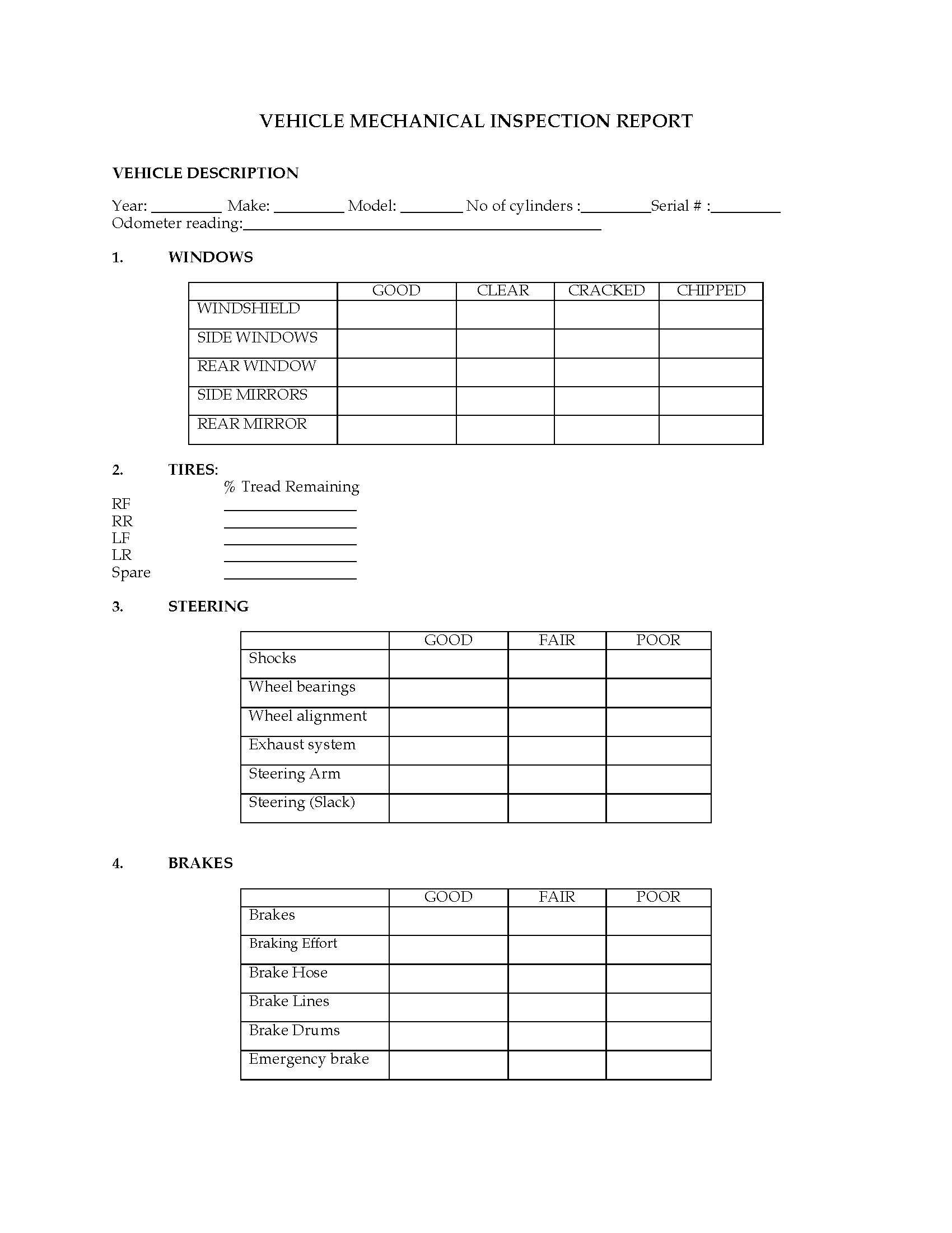 Vehicle Mechanical Inspection Report With Regard To Vehicle Inspection Report Template